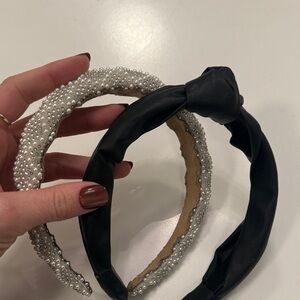 Black knotted faux leather and Pearl Headband Set